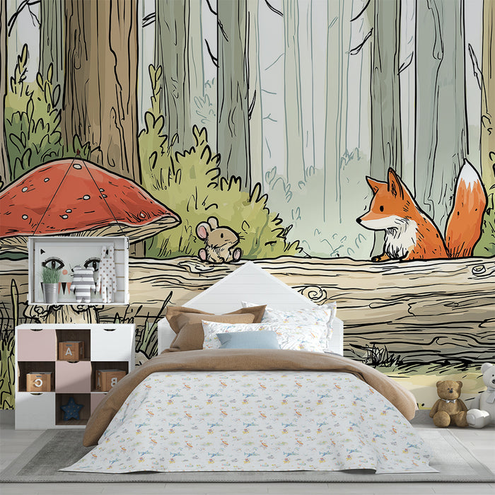Kinderkamer behang | Vos en muis in een betoverend bos