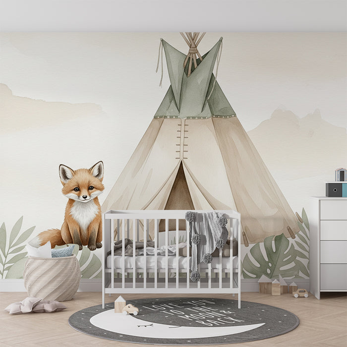 Detská izba tapeta | Lišiak a tipi v prírode