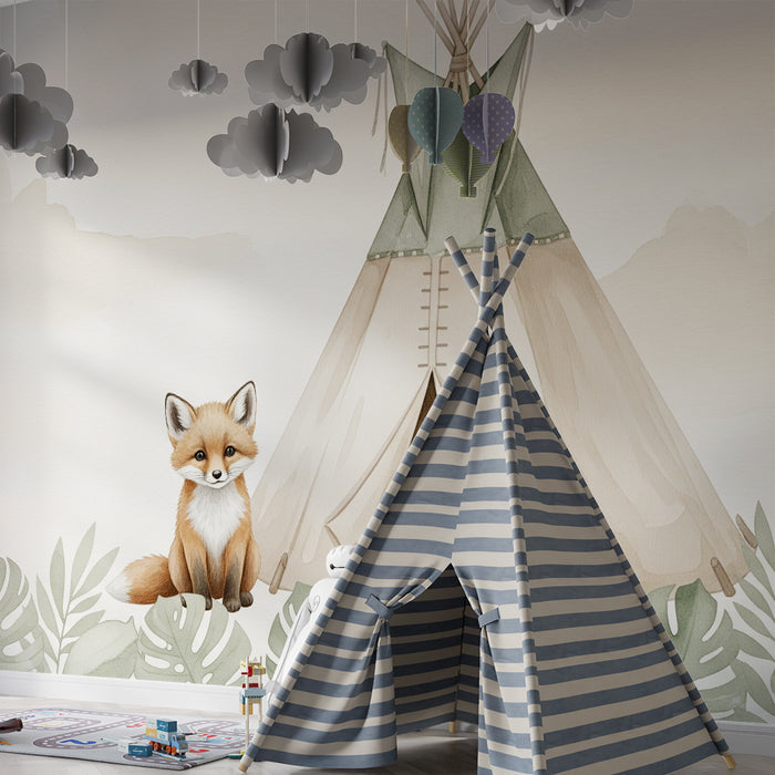 Detská izba tapeta | Lišiak a tipi v prírode