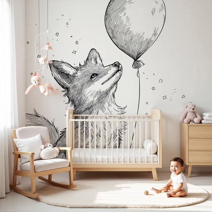 Kinderzimmer Tapete | Schelmischer Fuchs und magischer Ballon