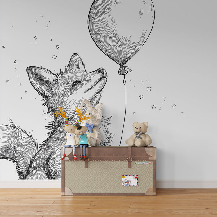 Kinderzimmer Tapete | Schelmischer Fuchs und magischer Ballon