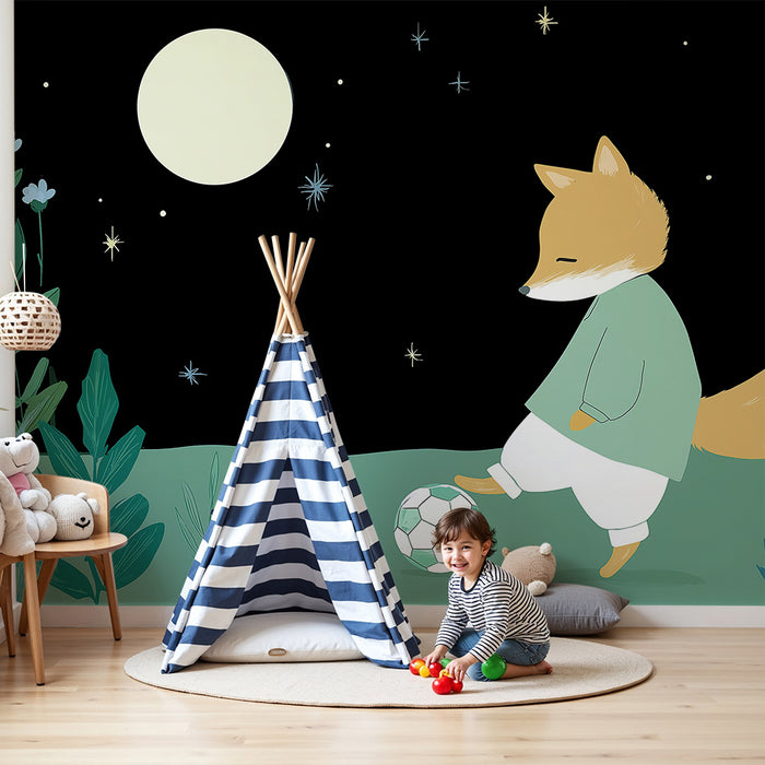 Børneværelse tapet | Ræv fodboldspiller under månen
