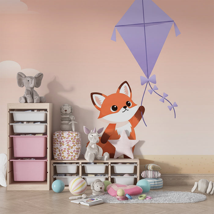 Papier peint chambre enfant | Renard joueur et cerf-volant