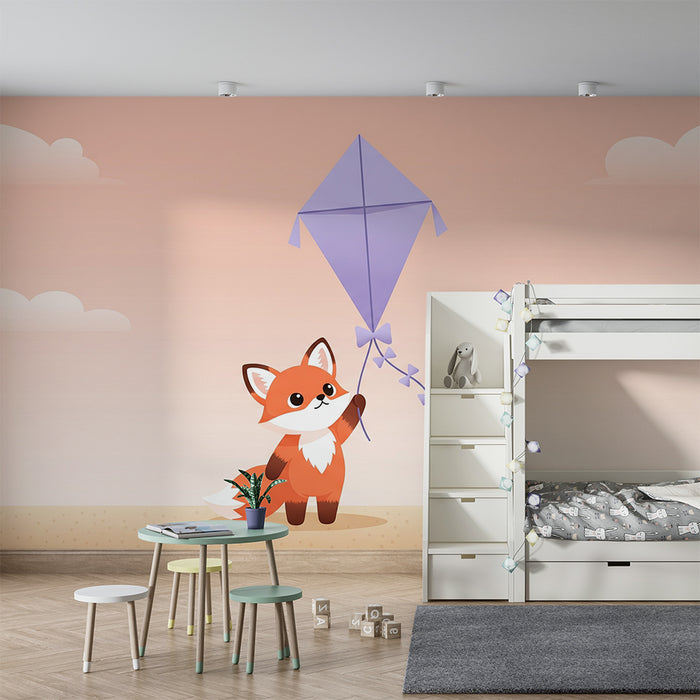 Papier peint chambre enfant | Renard joueur et cerf-volant