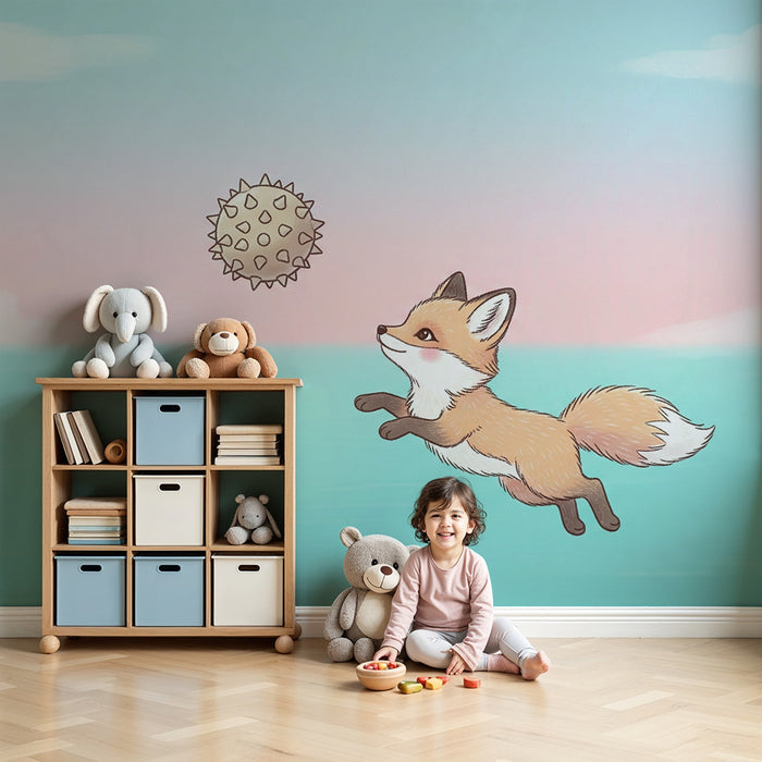 Papel de parede criança | Vulpe jucăușă și cer pastel