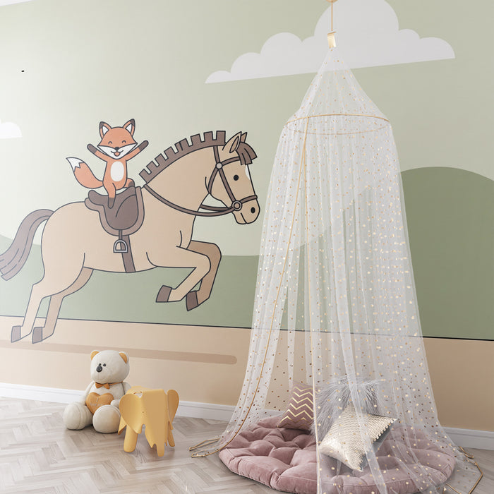 Papel de parede criança | Raposa feliz a cavalo