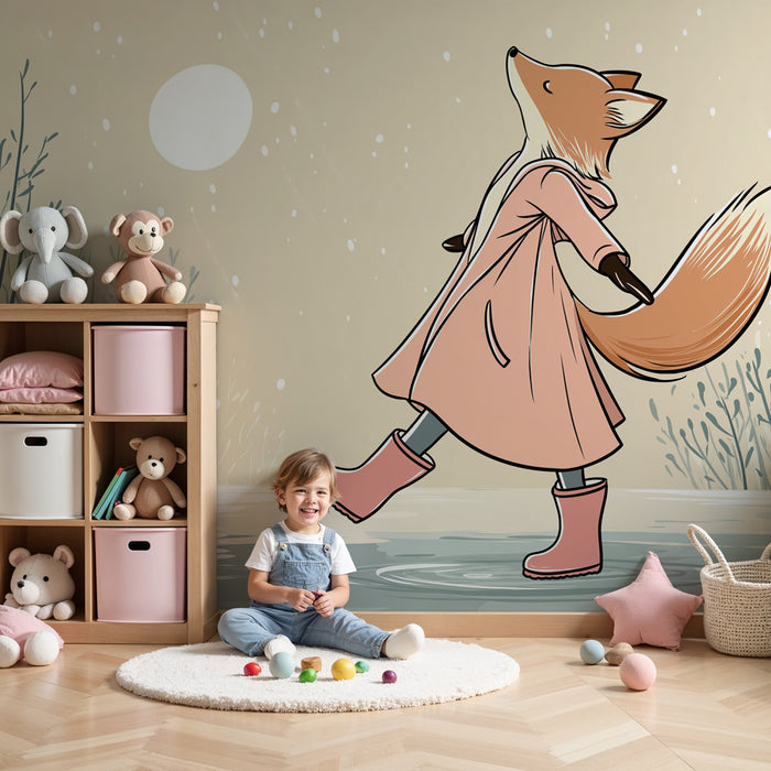 Papier peint chambre enfant | Renard joyeux sous la neige