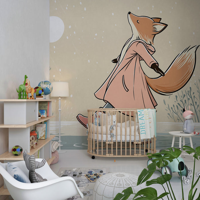 Papier peint chambre enfant | Renard joyeux sous la neige
