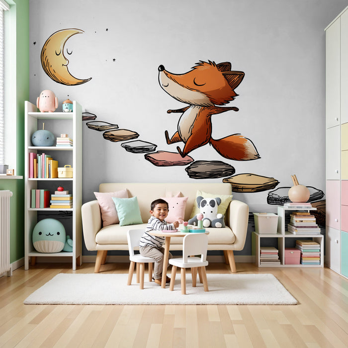 Papier peint chambre enfant | Renard joyeux sur des pierres