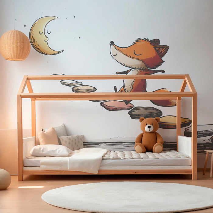 Papier peint chambre enfant | Renard joyeux sur des pierres