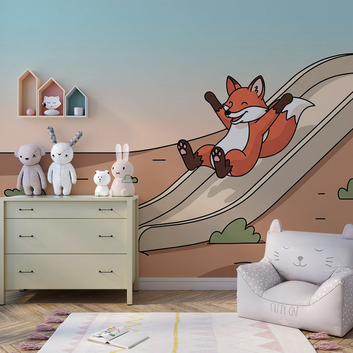Børneværelse tapet | Glad ræv på rutsjebane