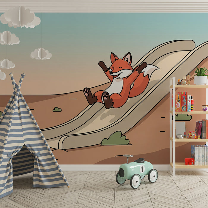 Børneværelse tapet | Glad ræv på rutsjebane
