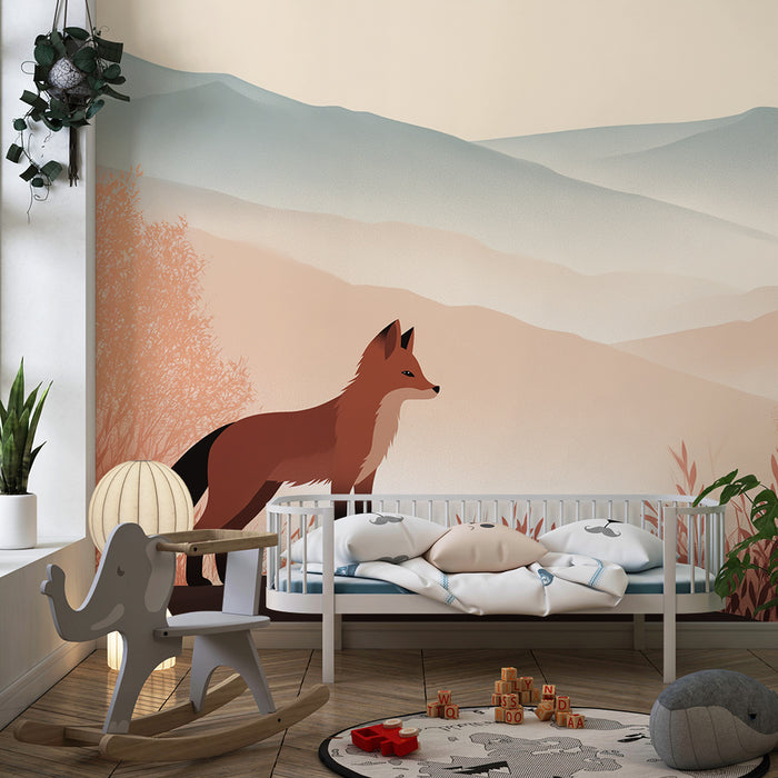 Papier peint chambre enfant | Renard majestueux dans un paysage automnal
