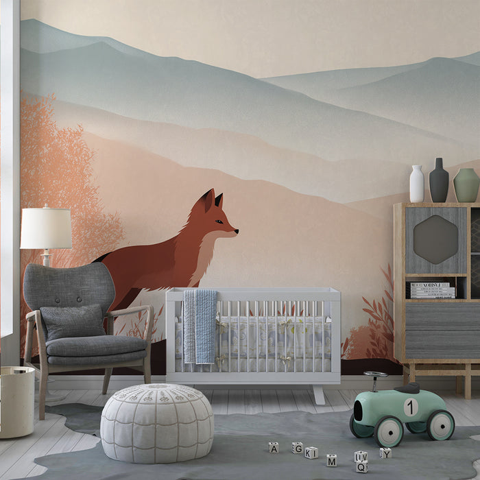 Papier peint chambre enfant | Renard majestueux dans un paysage automnal