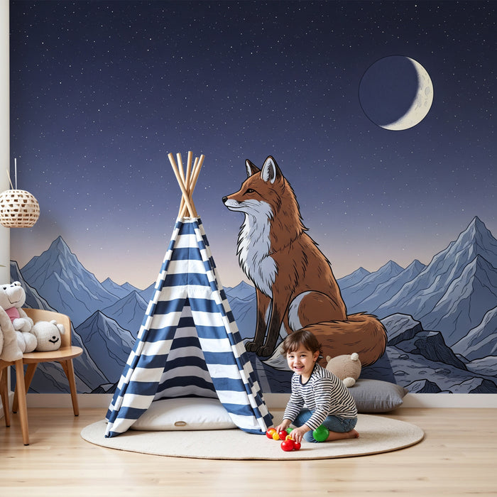 Papier peint chambre enfant | Renard majestueux sous un ciel étoilé