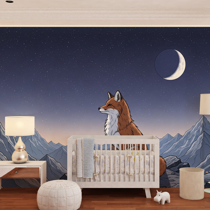 Papier peint chambre enfant | Renard majestueux sous un ciel étoilé