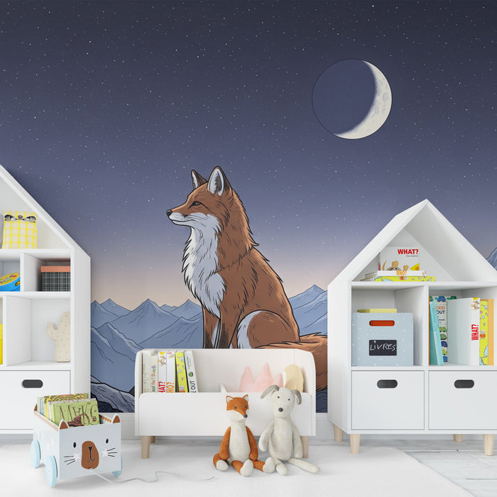 Papier peint chambre enfant | Renard majestueux sous un ciel étoilé