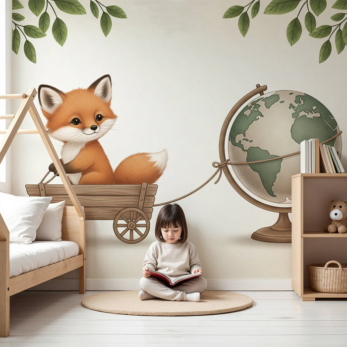 Papier de parede dječje sobe | Simpatična lisica s globusom