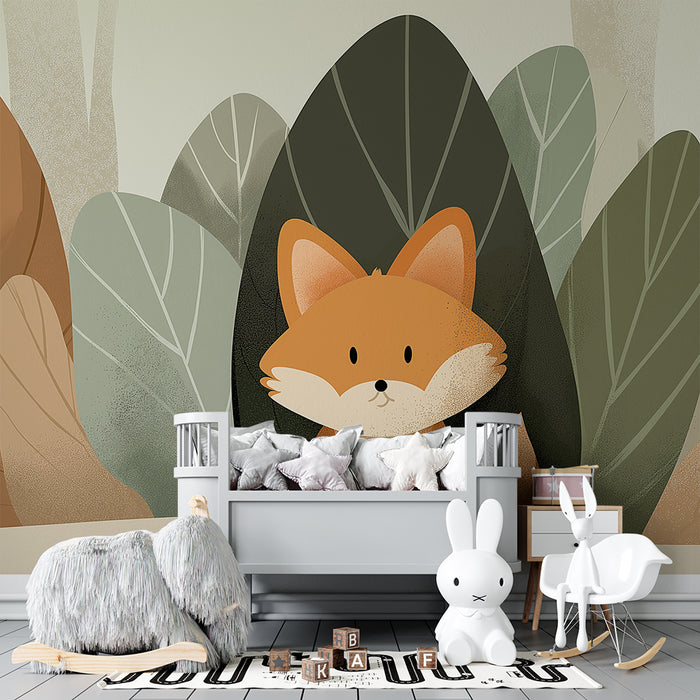 Kinderzimmer Tapete | Niedlicher Fuchs versteckt unter den Blättern