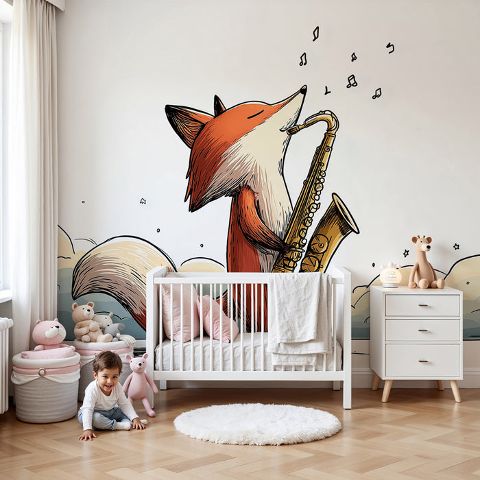 Papel de parede criança | Músico raposa com saxofone