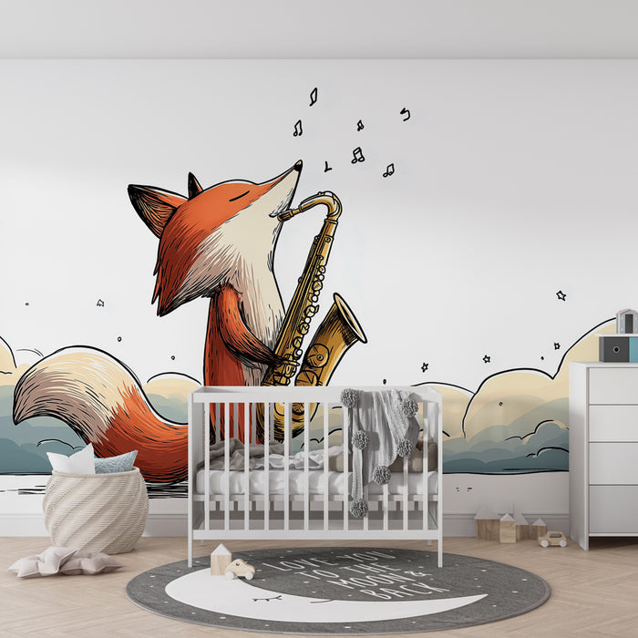 Papel de parede criança | Músico raposa com saxofone