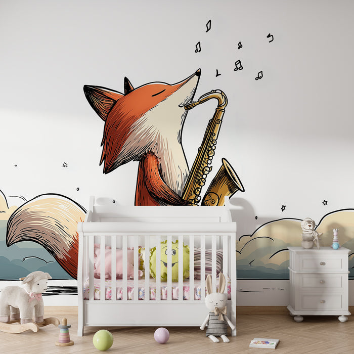 Papel de parede criança | Músico raposa com saxofone