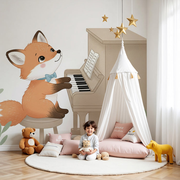 Carta da parati bambini | Volpe musicista e natura