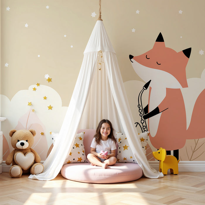 Papel de parede criança | Músico raposa sob as estrelas