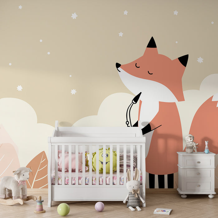 Papel de parede criança | Músico raposa sob as estrelas
