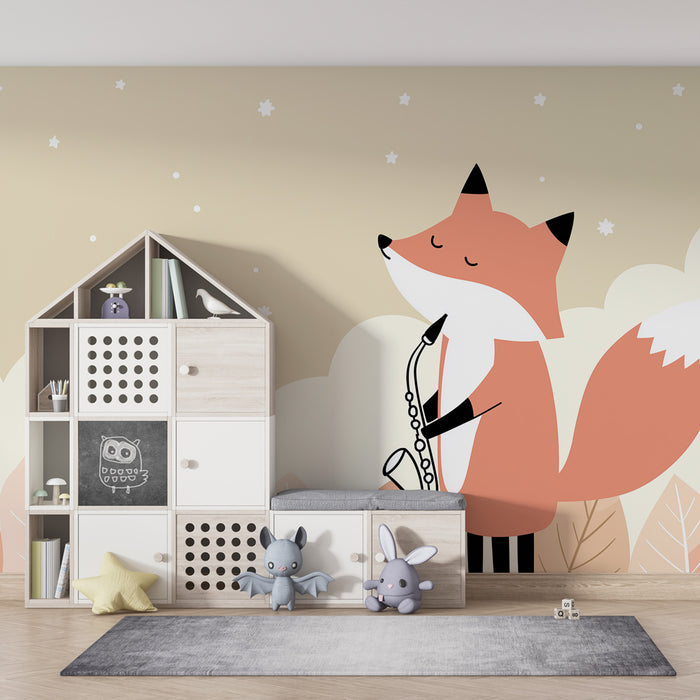 Papel de parede criança | Músico raposa sob as estrelas