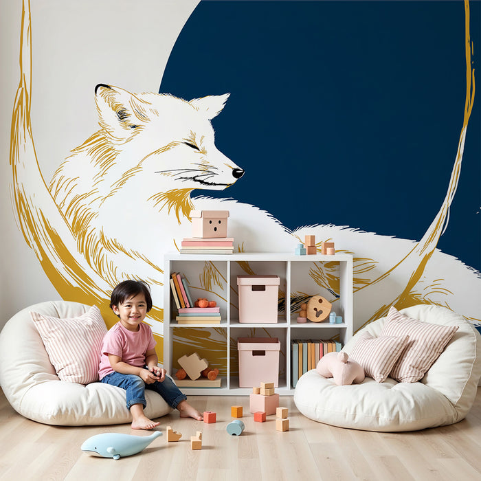 Papier peint chambre enfant | Renard paisible dans un hamac sous un ciel étoilé