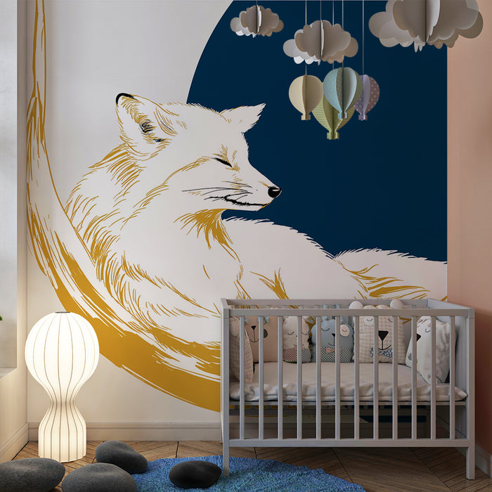 Papier peint chambre enfant | Renard paisible dans un hamac sous un ciel étoilé