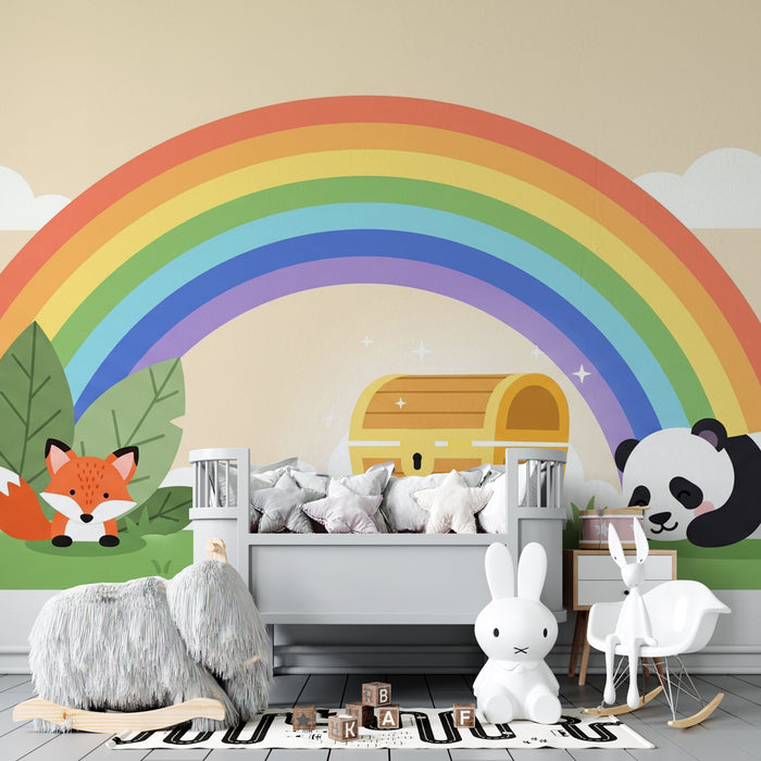 Tapety dla dzieci | Lis, panda i tęcza