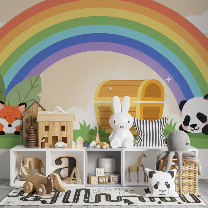 Tapety dla dzieci | Lis, panda i tęcza
