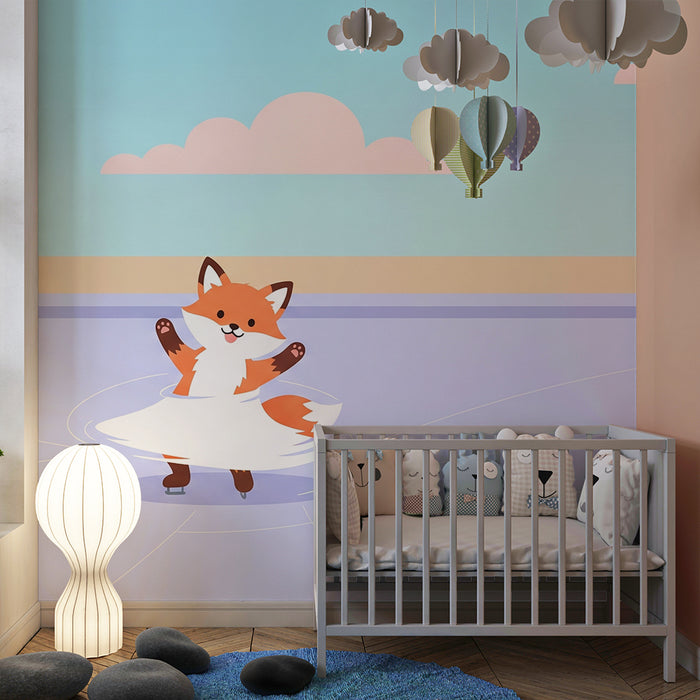 Kids room wallpaper | Skating fox in full dance