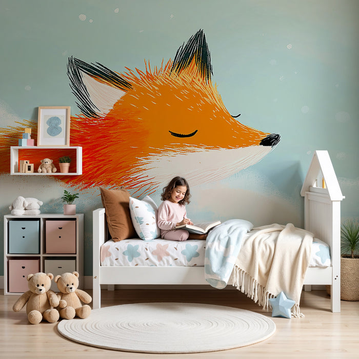 Papier peint chambre enfant | Renard rêveur dans les nuages