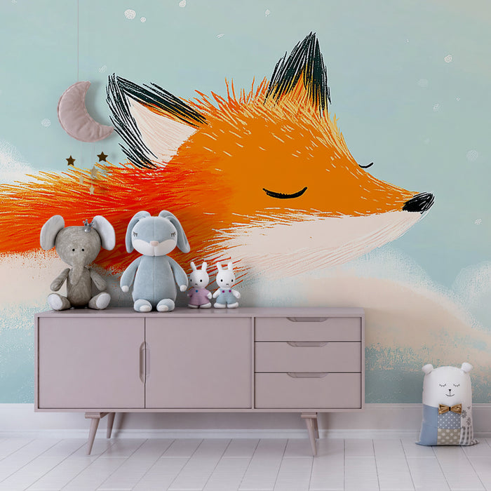 Papier peint chambre enfant | Renard rêveur dans les nuages