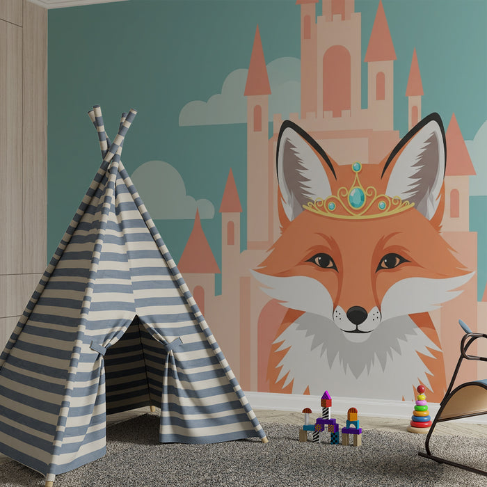 Kids room wallpaper | Royal fox in front of a magical castle