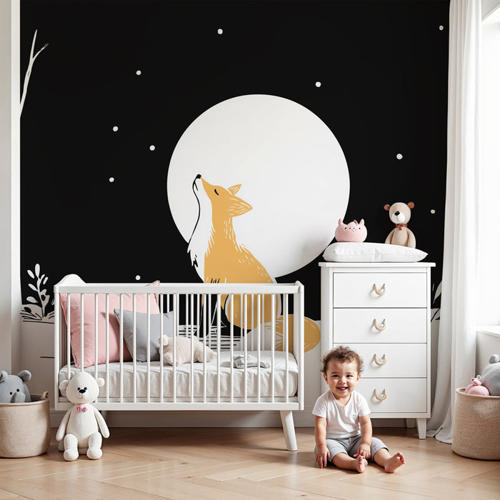 Papier peint chambre enfant | Renard sous la lune