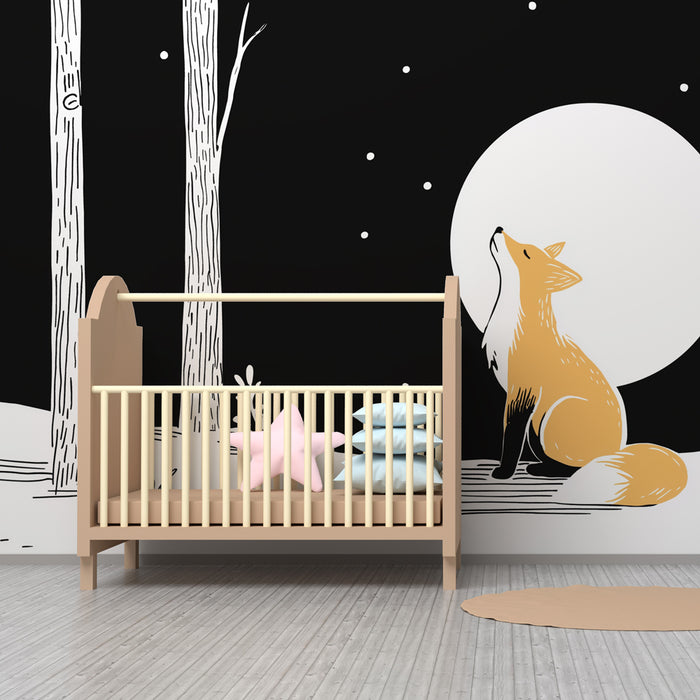 Papier peint chambre enfant | Renard sous la lune