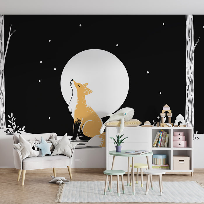 Papier peint chambre enfant | Renard sous la lune