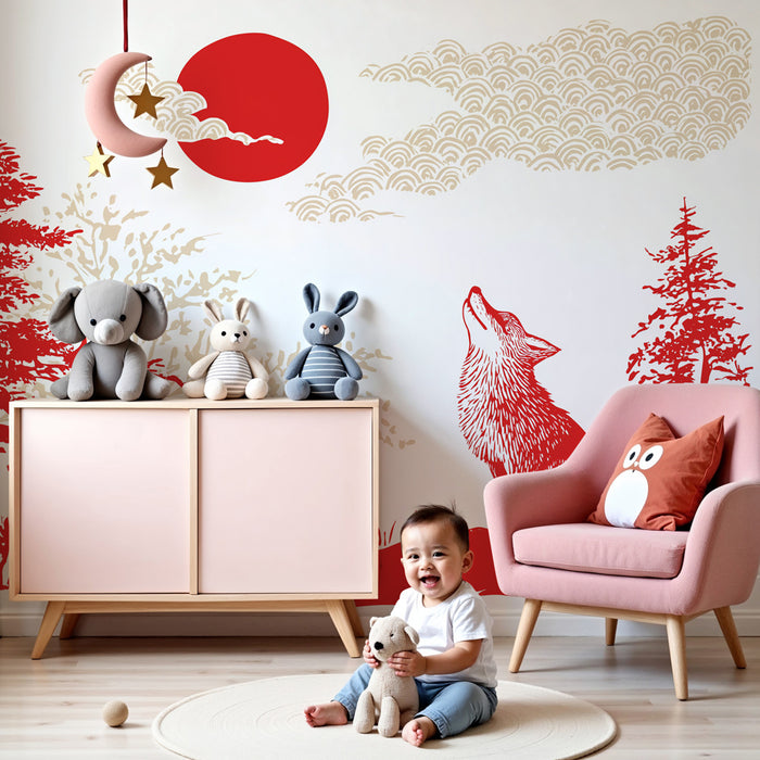 Papier peint chambre enfant | Renard sous le soleil levant