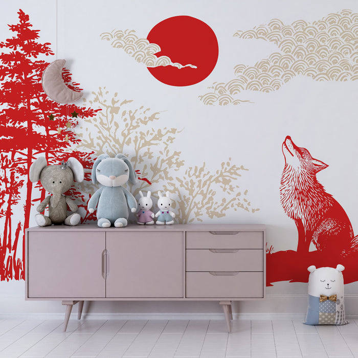 Papier peint chambre enfant | Renard sous le soleil levant