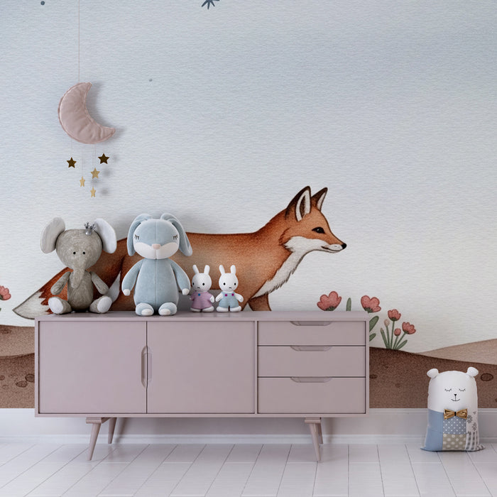 Papier peint chambre enfant | Renard sous un ciel étoilé