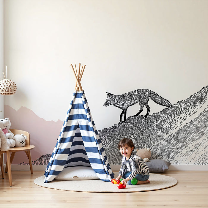 Kids room wallpaper | Fox on the mountains with soft gradient