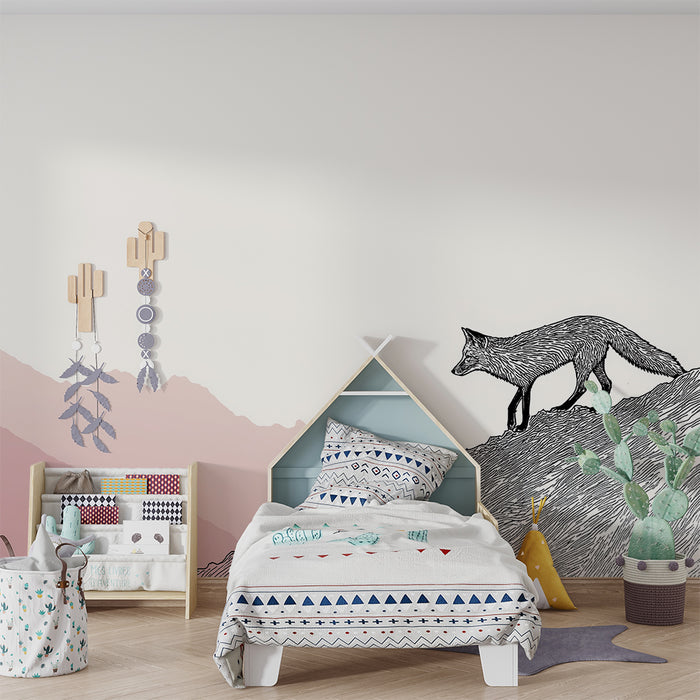 Kids room wallpaper | Fox on the mountains with soft gradient