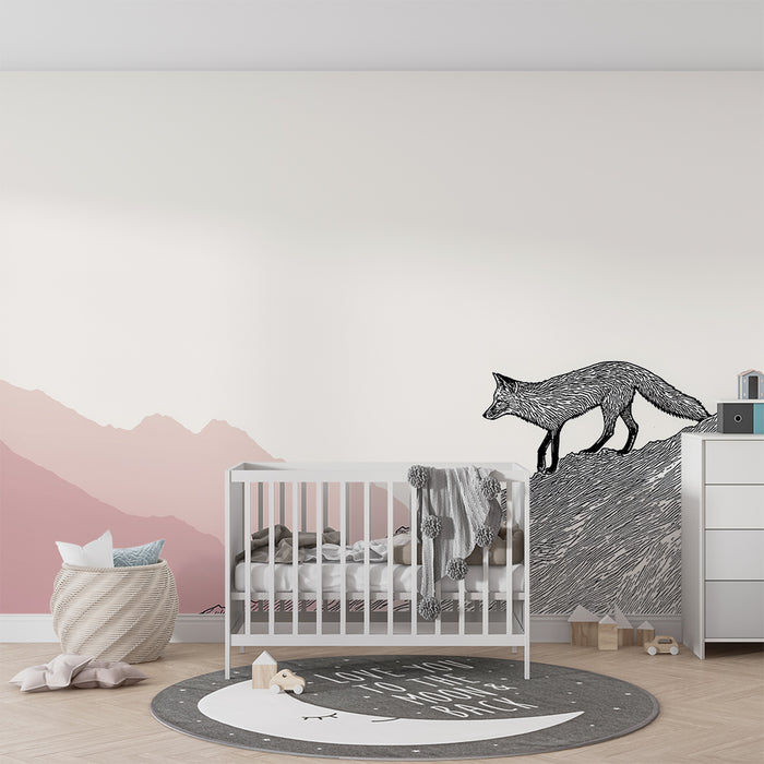 Kids room wallpaper | Fox on the mountains with soft gradient