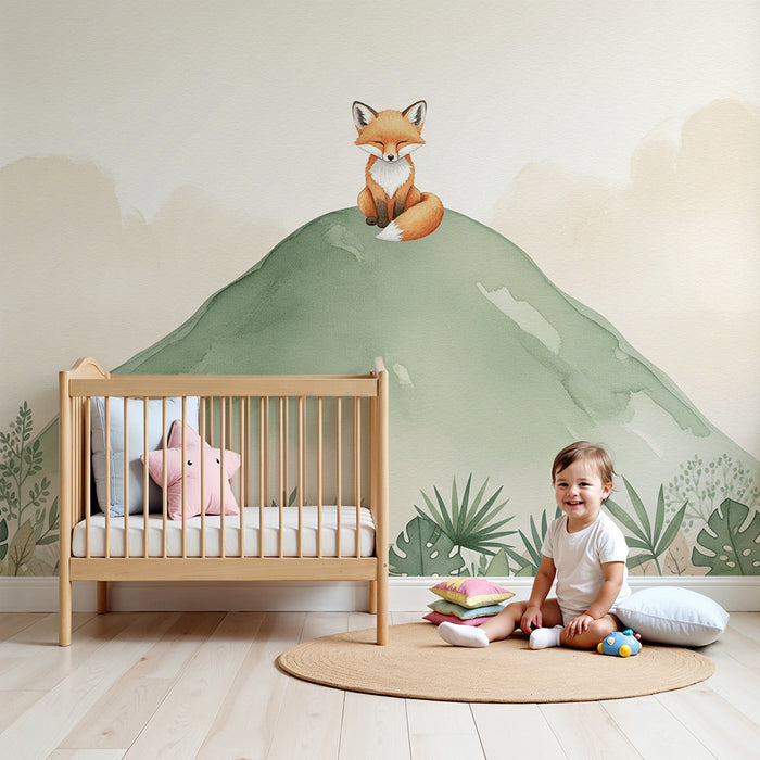 Detská izba tapeta | Lišiak na zelenom kopci