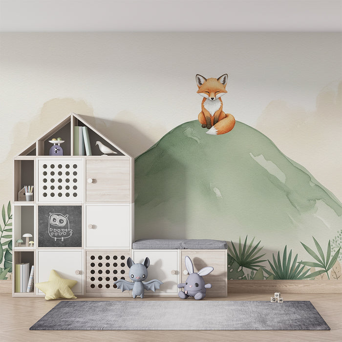 Detská izba tapeta | Lišiak na zelenom kopci