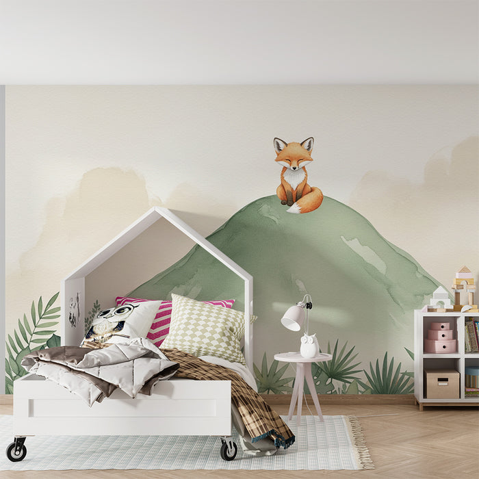 Detská izba tapeta | Lišiak na zelenom kopci
